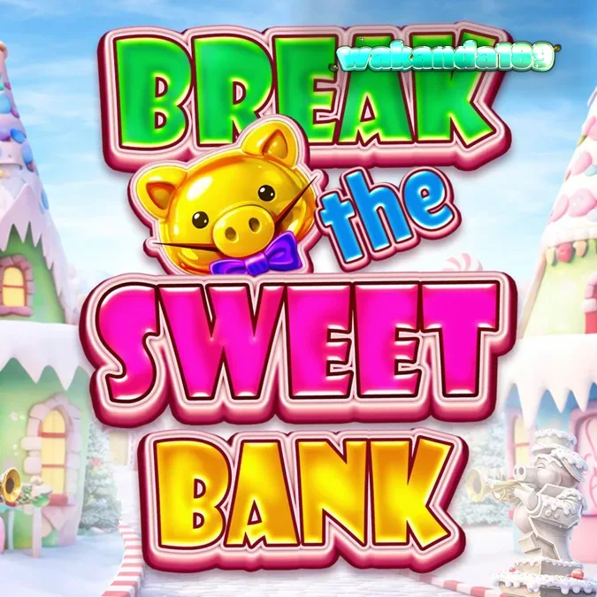 Tampilan visual slot Break the Sweet Bank dengan tema permen dan piggy bank